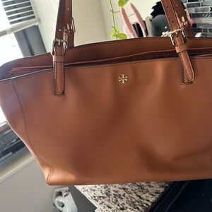 Tory Burch Cognac Leather Tote with Gold Logo